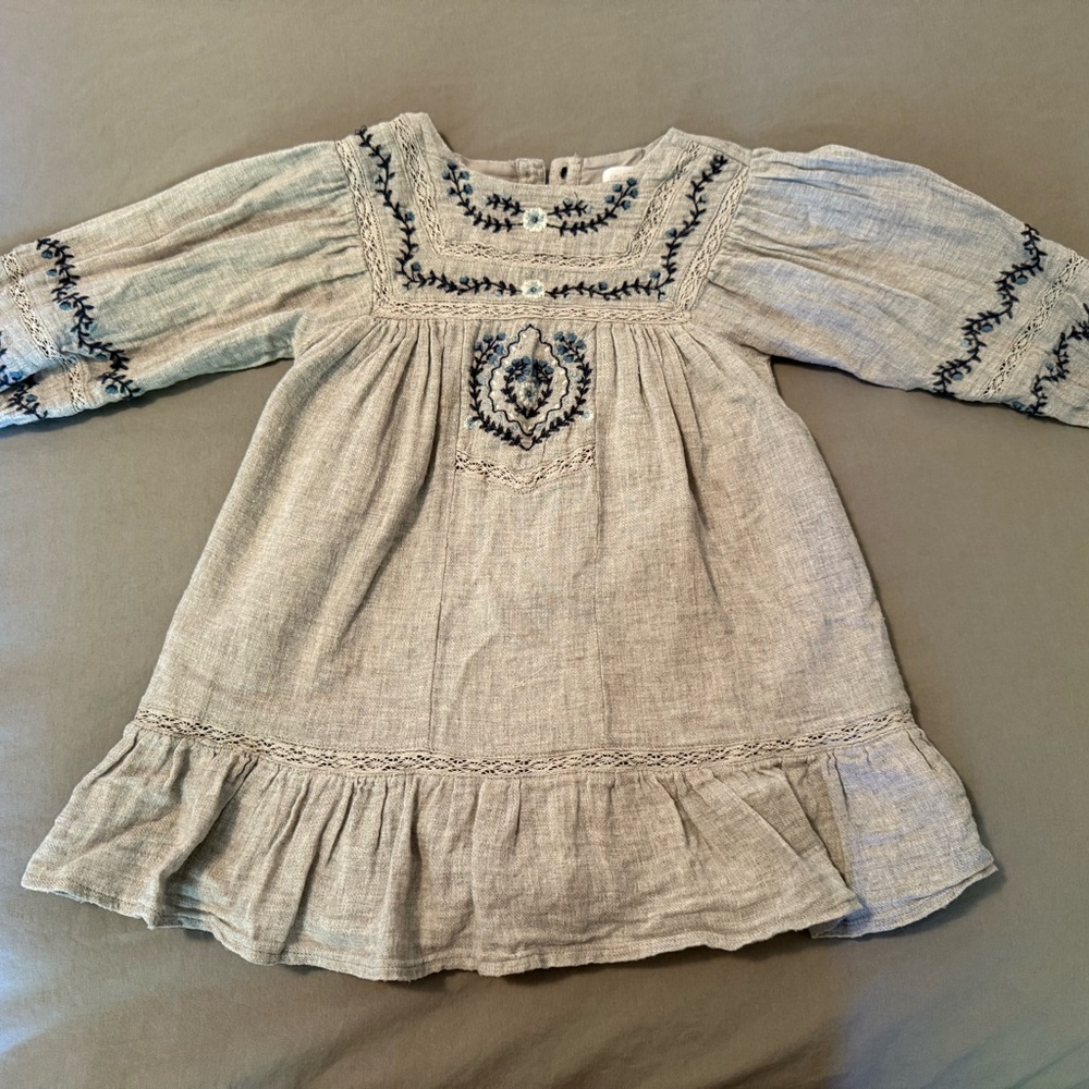Zara Gray Dress with Blue Embroidery